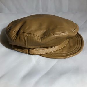 Vintage: Tan Flat Cap Hat - Genuine Leather Liz Claiborne